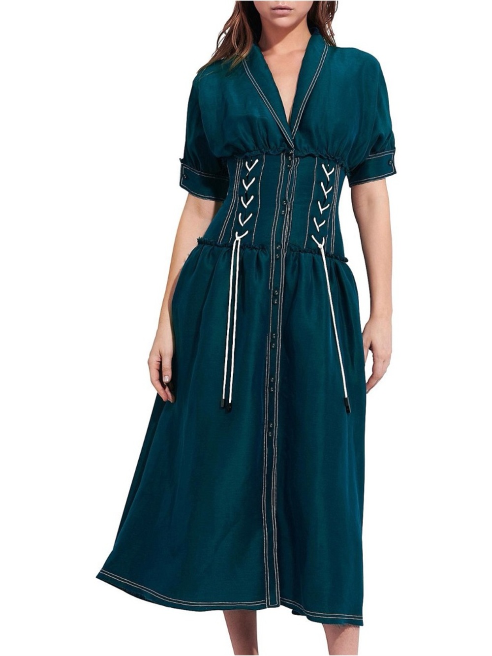 Aje Emerald Green Dress with Contrast Stitching